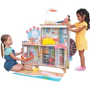 KidKraft Casa delle Bambole in Legno Ruota Panoramica con Accessori e Mobili inclusi, Casa sulla Spiaggia per Bambole da 30 cm, Giocattolo per Bambini 3+ Anni, 20053