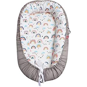 SONARIN Baby Nest Neonati Riduttore Lettino Per Letto Culla Sacco Nanna,Traspirante, 100% Cotone, Con cuscino,Portatile(Rosa Arcobaleno)