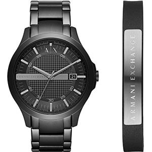 Armani Exchange Orologio da uomo con movimento a tre lancette e data, cassa in acciaio inossidabile nero da 46 mm e bracciale in acciaio inossidabile, AX7101