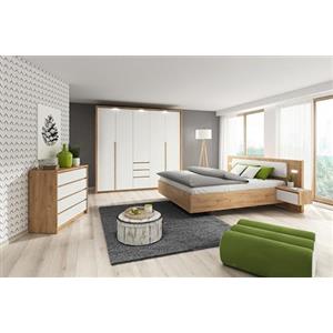ARREDO DA CASA Camera da Letto Completa Bianca e Rovere Design Moderno con Armadio Ante Battenti Letto Matrimoniale e Cassettiera CDLLK10 + LED (camera + rete)