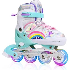 PIPIZHU Pattini in linea per bambini, bambina regolabili, per bambino, adulti, ragazze e ragazzi, pattini in linea, per interni ed esterni, Arcobaleno(L (EU 36-39))