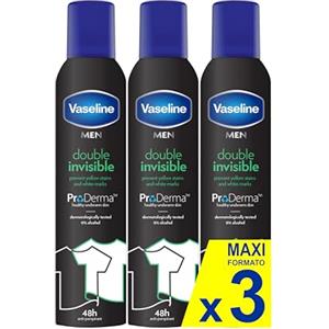 Vaseline Double Invisible (Uomo) Pro-derma Spray Antitraspirante 250 Ml | Protezione dal sudore 48h e Freschezza di lunga durata PACCO DA 3
