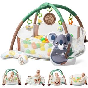 Lupantte 4 in 1 Palestrina Neonato Multifunzione,Vasca Delle Palline con 40 Palline,Tappeto Giochi Neonato,Promuove lo Sviluppo Visivo, Uditivo, Tattile e Cognitivo,Antiscivolo più Spesso