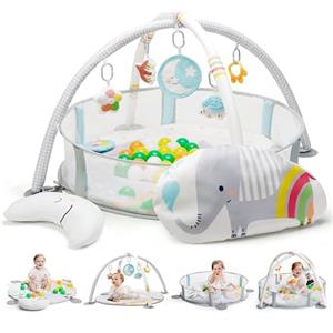 Lupantte 4 in 1 Palestrina Neonato Multifunzione,Vasca Delle Palline con 40 Palline,Tappeto Giochi Neonato,Promuove lo Sviluppo Visivo, Uditivo, Tattile e Cognitivo,Antiscivolo più Spesso