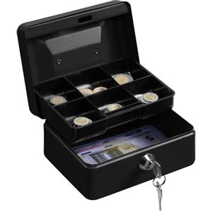 H&S Cassetta di Sicurezza per Soldi - Cassetta Portavalori con Chiave - Porta Soldi e Banconote in Acciaio Resistente - Vassoio Portamonete Rimovibile - 2 Chiavi Incluse - Nero