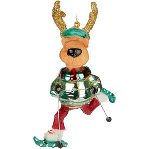 BRUBAKER Alce Sciatore - Pallina di Natale in Vetro Dipinto a Mano - Bauble da 12,5 cm Sciatore con Occhiali e Sci a Lama di Neve - Decorazione di Natale Soffiata a Bocca - Figura Ciondolo Divertente