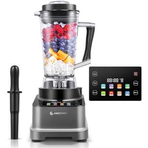 AMZCHEF 8-IN-1 Frullatore Tritatutto Multifunzione con Touch LCD | Frullatore 2000W con 8 Menu e 10 Velocità | Blender 2L per Tritaghiaccio, Gelato, Smoothie, Estratto, Purea, Salsa | Grigio