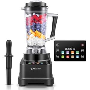 AMZCHEF 8-IN-1 Frullatore Tritatutto Multifunzione con Touch LCD | Frullatore 2000W con 8 Menu e 10 Velocità | Blender 2L per Tritaghiaccio, Gelato, Smoothie, Estratto, Purea, Salsa | Nero