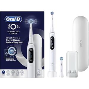 Oral-B Spazzolino Elettrico Ricaricabile iO 6N, Sensore di Pressione, Display Interattivo, Intelligenza Artificiale, 2 Testine, 1 Spazzolino, 1 Custodia da Viaggio, Bianco, Idea Regalo