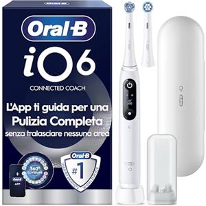 Procter & Gamble Oral-B Spazzolino Elettrico Ricaricabile iO 6N, Sensore di Pressione, Display Interattivo, Intelligenza Artificiale, 2 Testine, 1 Spazzolino, 1 Custodia da Viaggio, Bianco, Idea Regalo