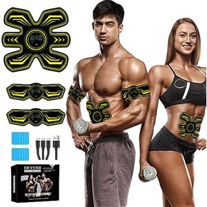 SEVEKO Elettrostimolatore Muscolare Addominali, Cintura Dimagrante Addominale, Elettrostimolatore per Un Allenamento a Tutto Corpo, 8 modalità e 15 Intensità, 10 Ricambi di Idrogel (Giallo)