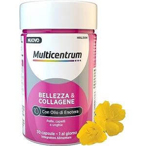 Multicentrum Bellezza & Collagene, Integratore Alimentare con Collagene, Biotina, Vitamina C, Olio di Enotera, formula completa per pelle, capelli, unghie, Adulti, 30 capsule