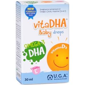 Omegor VitaDHA Baby Drops Omega 3 Bambini e Neonati da 0 a 2 Anni (30 ml) ‒ Olio di Alghe con 100 mg di DHA e 400 UI di Vitamina D3 per Dose ‒ Omega 3 Liquido al Gusto di Latte e Panna