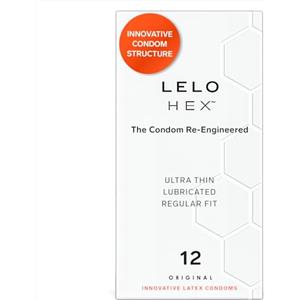 LELO HEX Original Preservativi Ultra Sottili Rinforzati, Leggermente lubrificati Condom, Preservativi con rilievi e nervature, Diametro 54 mm (Confezione da 12)