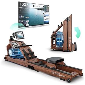 Bluefin Fitness Blade Aqua W-1, Vogatore ad Acqua, Frassino Americano Sostenibile al 100%, Vogatore Pieghevole per Casa, Display LCD, Applicazione Kinomap Inclusa, nero/marrone.