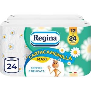 Regina Cartacamomilla - 60 Rotoli di Carta Igienica, 300 Soffici Fogli a 3 Veli, Delicata e Consistente, Profumo di Camomilla, Confezione in Carta Riciclabile, Carta 100% Certificata FSC