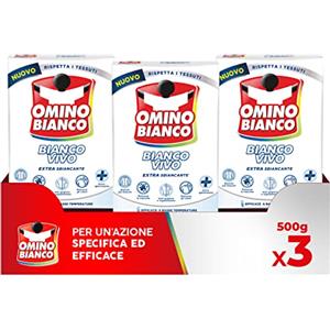 Omino Bianco - Additivo Lavatrice Bianco Vivo in Polvere per Bucato, Azione Sbiancate, Specifico per i Tessuti Bianchi, 500 g x 3