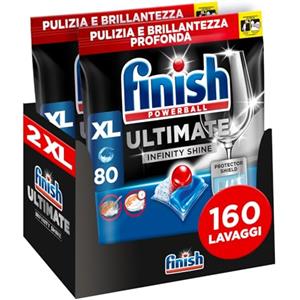 Reckitt Finish Ultimate Infinity Shine Pastiglie Lavastoviglie, 160 Capsule Lavastoviglie al Limone, Detergenti per Lavastoviglie contro lo Sporco e i Residui Incrostati