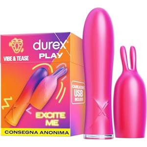 Durex Vibratore 2 in 1, Mini Vibratore Donna Doppia Stimolazione Clitoride e Vagina, Sex Toy Morbido e Waterproof, 7 Modalità di Vibrazione, 60 Minuti di Divertimento Non Stop