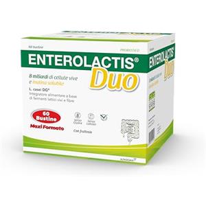 ENTEROLACTIS Duo Integratore Alimentare di Fermenti Lattici Vivi L, Casei DG, 8 Miliardi di Cellule Vive, con Fruttosio, Senza Glutine e Lattosio, 60 Bustine