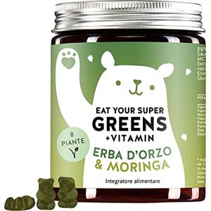 Bears with Benefits Complesso di vitamine e minerali ad alto dosaggio - 8 superfood - Moringa, erba d'orzo, clorella, zinco, ferro - Orsetti gommosi (60 pezzi) Eat Your Super Greens