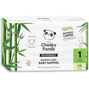 The Cheeky Panda - Pannolini foderati in bambù | Taglia 1 (2-5 kg, 48 pannolini) | Nucleo super assorbente, protezione fino a 12 ore, ecologico, super morbido, forte e sostenibile