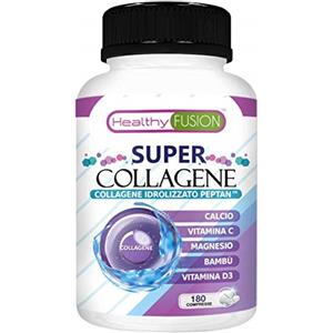 Healthy Fusion Collagene Marino Idrolizzato | Collagene Marino Peptan Con Bambù, Calcio, Magnesio, Vitamina C E D3 | 180 capsule