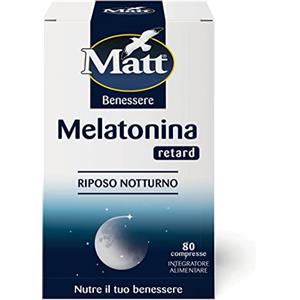 Matt, Melatonina Retard, Integratore Alimentare per il Riposo Notturno a Base di Melatonina, Utile per Favorire il Rilassamento e il Sonno, Confezione da 80 Compresse