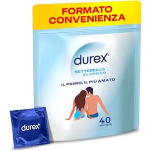 Durex Settebello Classico, Preservativi Durex Classici, Formato Convenienza, Confezione Riciclabile Salvaspazio, 40 Profilattici