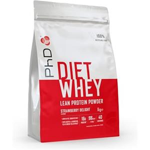 PhD Nutrition Diet Proteine in polvere Whey 1kg Fragola, Proteine in polvere ipocaloriche a supporto della dieta, Con 16g di proteine per porzione