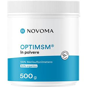 NOVOMA MSM Polvere OptiMSM® 500 g | Alto Dosaggio | Zolfo in Polvere al 99,9% Puro | Integratore Vegano con Ottima Solubilità | Cucchiaio di Misurazione Incluso | Novoma (ex Nutrivita)