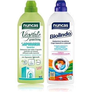 Nuncas Biolindo Detersivo Lavatrice Capi Bianchi e Colorati - 1L & Vegetale Saponaria Lavatrice - 1L