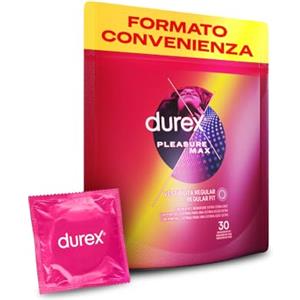 Durex Pleasuremax, Preservativi con Rilievi e Nervature, Formato Convenienza, Confezione Riciclabile Salvaspazio, 30 Profilattici