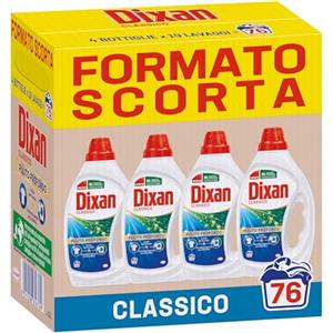 Dixan Liquido Classico Detersivo Lavatrice Formato Scorta (4 x 19 Lavaggi), Detersivo liquido lavatrice per una pulizia del bucato e freschezza igienica per la lavatrice, Rimuove le macchie da 20°C