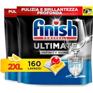 Finish Ultimate Infinity Shine Pastiglie Lavastoviglie, 80 Capsule Lavastoviglie al Limone, Pastiglie per Lavastoviglie contro lo Sporco e i Residui Incrostati (Confezione da 2)