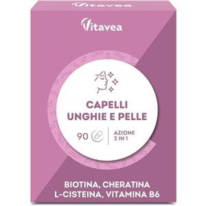 VITAVEA BIEN-ETRE Vitavea Cheratina Liposomiale - Integratore per capelli, pelle e unghie - Cheratina 300 mg - Biotina capelli - Crescita Capelli - Con L-cisteina, Vitamina B7 e B6 - 90 capsule