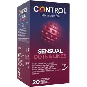 Control Sensual Dots e Lines Preservativi Stimolanti con Punti e Striature in Rilievo, 20 Profilattici