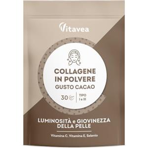 Vitavea Collagene Cacao Doypack - 2500 mg di Collagene Marino Idrolizzato Tipo 1 e 3 - Con Vitamina C, E, Selenio - Azione Antirughe - Pelle Luminosa - Gusto Cacao -150 g