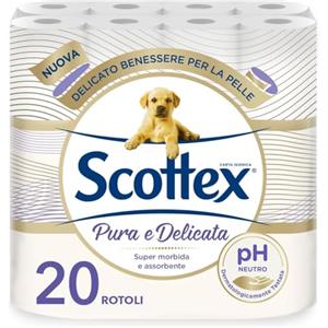 Huggies Scottex Carta Igienica Pura e Delicata, 20 Morbida e Assorbente, PH Neutro, Carta Igienica 5 Veli Dermatologicamente Testata