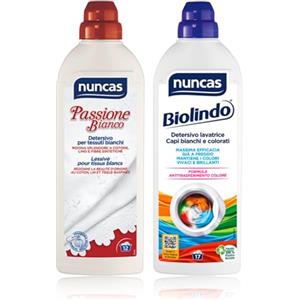 Nuncas Passione Bianco Detergente capi chiari- 750ml & Biolindo Detersivo Lavatrice Capi Bianchi e Colorati - 1L