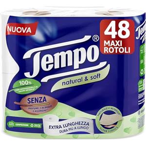 Tempo, Carta Igienica Natural & Soft, Morbida e Resistente, 48 Maxi Rotoli, Composti da 100% di Fibre Biodegradabili, Senza Profumo o Allergeni