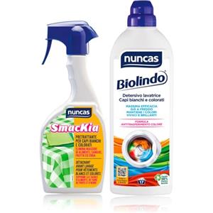 Nuncas Smackia Pretrattante capi bianchi e colorati - 500ml & Biolindo Detersivo Lavatrice Capi Bianchi e Colorati - 1L