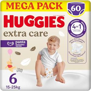 Huggies Extra Care, Pannolini Taglia 6 (15-25 Kg), Mutandina traspirante, Pacco Mega, 60 Pz