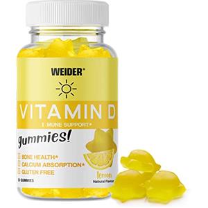 Weider Vitamin D Gummies (50 Caramelle Gommose) Sapore Limone, con Vitamina D3 Colecalciferolo, aiuta a rafforzare il sistema immunitario, Senza Zucchero, Senza Glutine