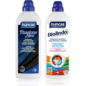 Nuncas Passione Nero detergente capi scuri - 750ml & Biolindo Detersivo Lavatrice Capi Bianchi e Colorati - 1L