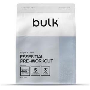 Bulk Essential Pre-Workout, Bevanda energetica con caffeina, beta alanina, arginina (AAKG), citrullina, Mela & Lime, 375g, 30 porzioni