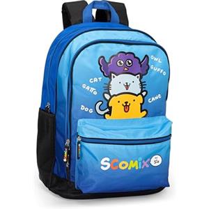 Comix Scomix by Sio - Zaino Scuola per Bambini e Ragazzi, con Ampi Scomparti Centrali, Tasca Frontale, Tasche Laterali in Rete, Chiusura a Zip e Spallacci Regolabili, 32x43Hx23 cm, 31 L, Blu