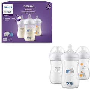 Philips Avent Natural Response set regalo per bambini, 3 biberon Natural Response da 260 ml con T3 (tettarelle 1m+), SCY903/63