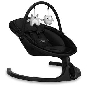 Momi Sdraietta MoMi KENANI ONYX per bambini fino a 9 kg, con display LED, telecomando, Bluetooth, alimentazione a batteria o elettrica, cintura di sicurezza a 5 punti, aro e giocattoli