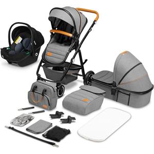 LIONELO Amber Passeggino 3in1 Trio Passeggino con seduta secchiello + Navicella + Ovetto per neonato e bambini 0 fino a 48mesi o 22kg Regolabile e pieghevole Ruote grandi Cappotina XXL